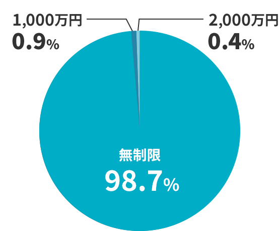 無制限 98.7% 1,000万円 0.9% 2,000万円 0.4%