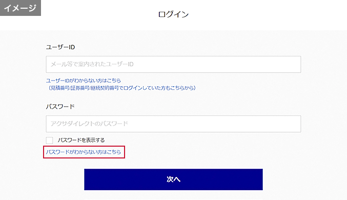 「パスワードがわからない方はこちら」からの解除